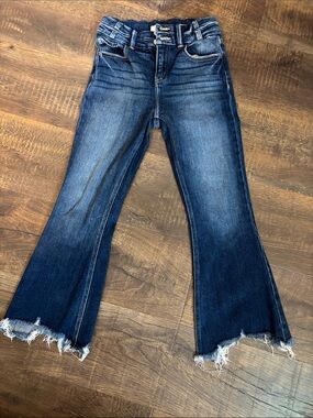 KanCan Girls Dark Blue Flare Jeans with Raw Frayed Hem